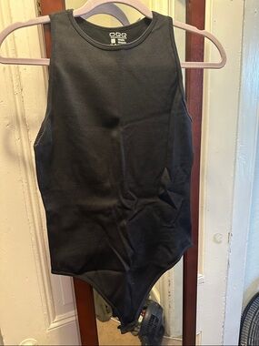 OGGI Black Ribbed Tank Bodysuit - Women's Sleeveless Scoop Neck